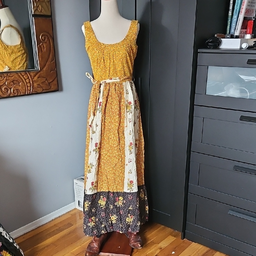Vintage Country Prairie Patchwork  Boho Maxi Dress  Small